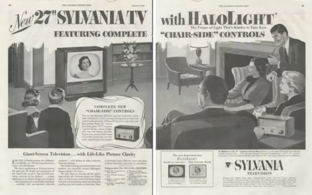 1953 27" Sylvania Television TV Chair Side Controls Halo Light Print Ad 2 Page
