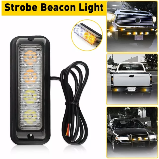 4 LED Truck White Amber Car Emergency Warning Beacon Hazard Flash Strobe Light