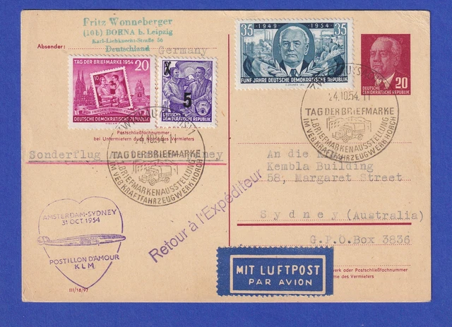 DDR GA mit ZF befördert mit KLM Erstflug Amsterdam-Sydney 31.10.54