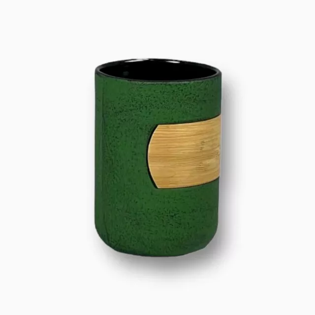 Kuomi Taza de Té Teecup Moderno Hierro Fundido Verde Oliva Con Bambú 0,25L