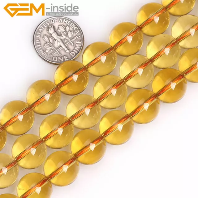 Yellow Citrine Clear Crystal Quartz Round Loose Beads For Jewellery Making 15"UK