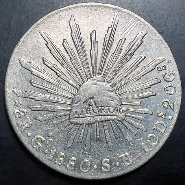Mexico Second Republic 8 Reales Chopmark 'E' 1880 Go SB Guanajuato Mint XF