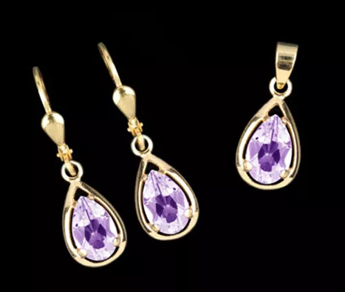 ECHT GOLD 💧 Set Tropfen Amethyst Ohrringe + Anhänger