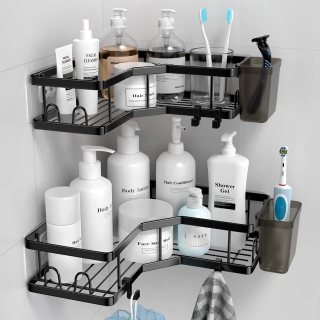 Corner Shower Caddy, 2 Pack Adhesive Shower Corner Organizer Shelves, No Drillin