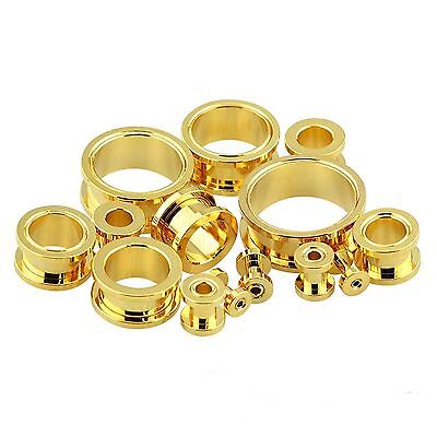 PAIR-Gold Plate Screw On Ear Tunnels 25mm/1" Gauge Body Jewelry