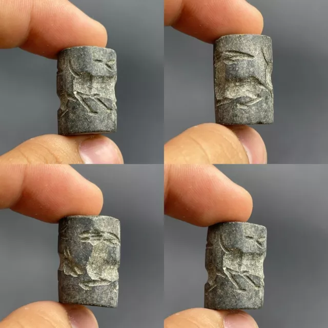 Ancient Near Eastern Old Stone Intaglio Seal Stamp Bead With Impressions