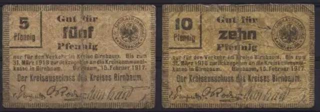 [12186] - 2 x NOTGELD BIRNBAUM (heute: Międzychód), Kreis, 5 + 10 Pf, 15.02.1917