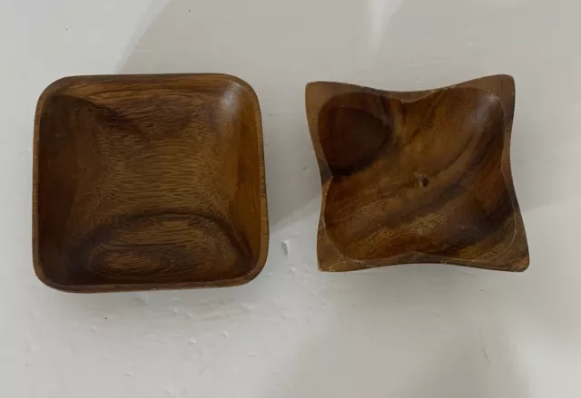 Vintage Monkey Pod Wooden condiment trinket bowls Retro Boho Home Decor