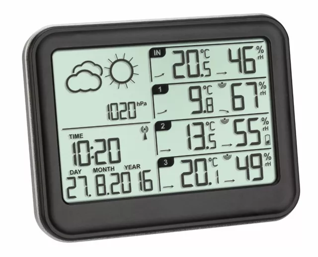 TFA 35.1142 View digitale Funkwetterstation Wettervorhersage mit 3 Außensensoren