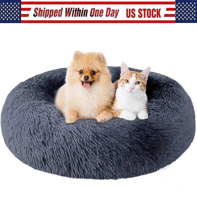 Donut Plush Pet Dog Cat Bed Fluffy Soft Warm Calming Bed Sleeping Kennel Nest