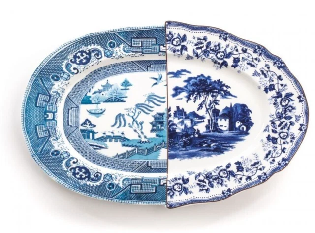 Piatto Vassoio da Portata Porcellana Bianca Blu  Hybrid Diomira Design Seletti