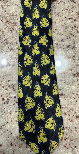 Vintage Dr. Seuss™ Brand Grinch Christmas Men's Neck Tie Black And Green