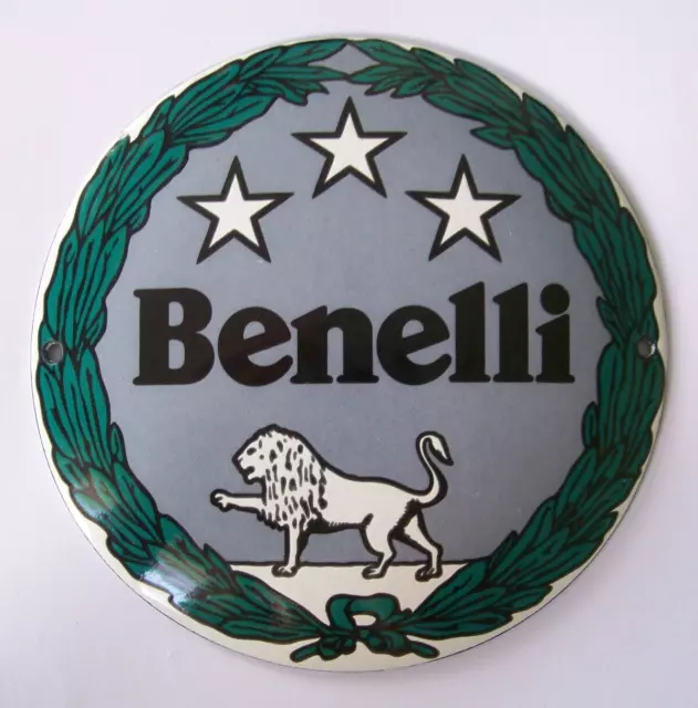 Stove Enamel Benelli Lion Oil Badge Plaque Sign Man Cave Garage Good Quality