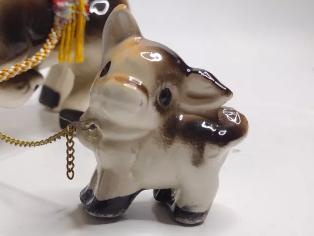 Vintage Donkey Figurines Fur Chain Babies Burro Mule Painted Ceramic MCM Japan 2