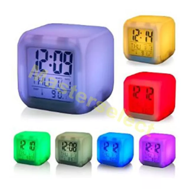 3x  Reveil digital cube lumineux qui change de 7 couleurs pour bureau chambre