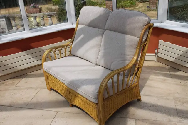 Sorrento Cane Conservatory Furniture -2 Seater Sofa - cream Design Fabric 2