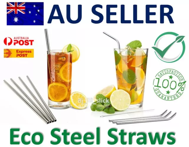 Straight Stainless Steel Drinking Straws Metal Straw Bent Reuseable Brushes Food