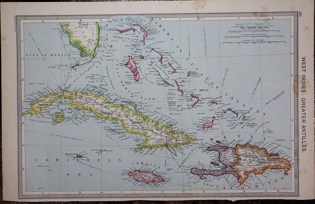 1905 Harmsworth Atlas Map ~ WEST INDIES, GREATER ANTILLES ~Free S&H #684