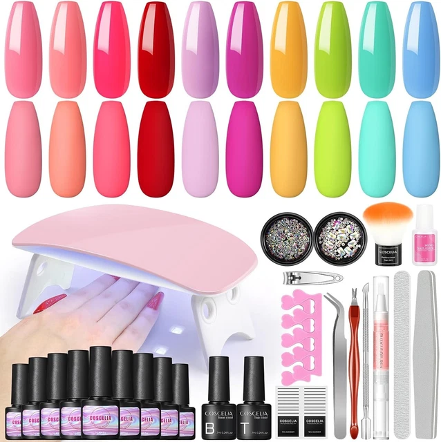 Gel Nail Polish Set with Mini U V Nail Light, 10 Colors Gel Polish Rainbow Pink