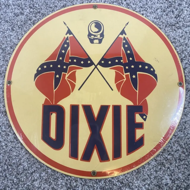 DIXIE Gas Steel Porcelain Enameled Round Advertisement Sign, Ande Rooney