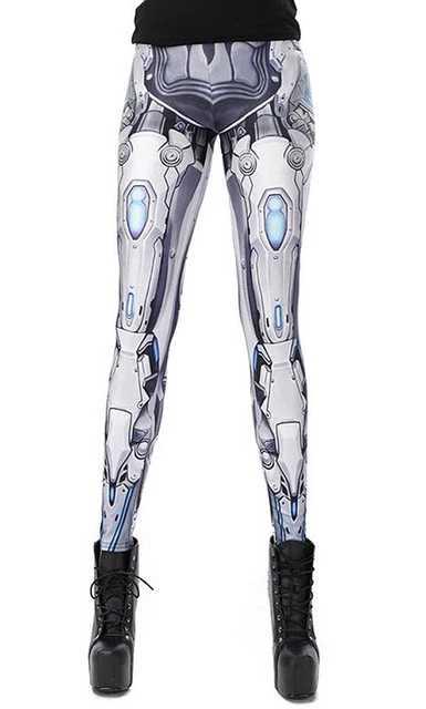 Legging Armatura Robot Bianco e Blu, Geek Game Robot Cosplay