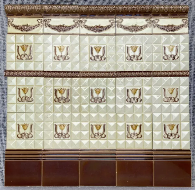 England - Antique Art Nouveau Majolica 35 Set Tile  C1900