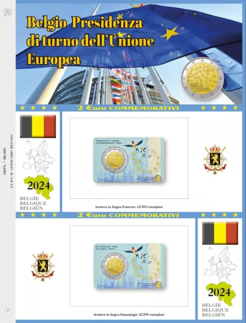 ABAFIL FOGLIO X 2 EURO BELGIO 2024 DOPPIA COIN CARD  Presidenza UE  NO COINS