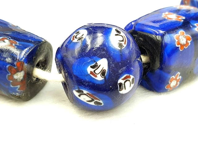 Venetian ROMAN FACE TRADE BEADS  Matte finish Millefiori 22" long BLUE