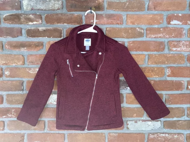 Old Navy Girls Burgundy Sweater Moto Jacket Size Medium (8)