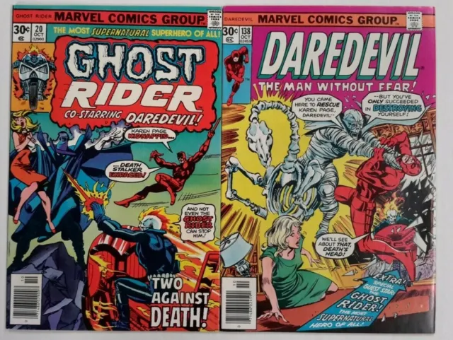 *Daredevil #138 Vf & Ghost Rider #20 Nm/Vf*1976 Marvel*Death's Head*Crossover