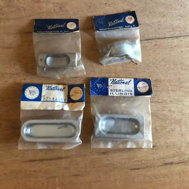 NOS NATIONAL Sliding Pocket Closet Door Flush Cup Pull Hardware 4Pk Asst USA Vtg