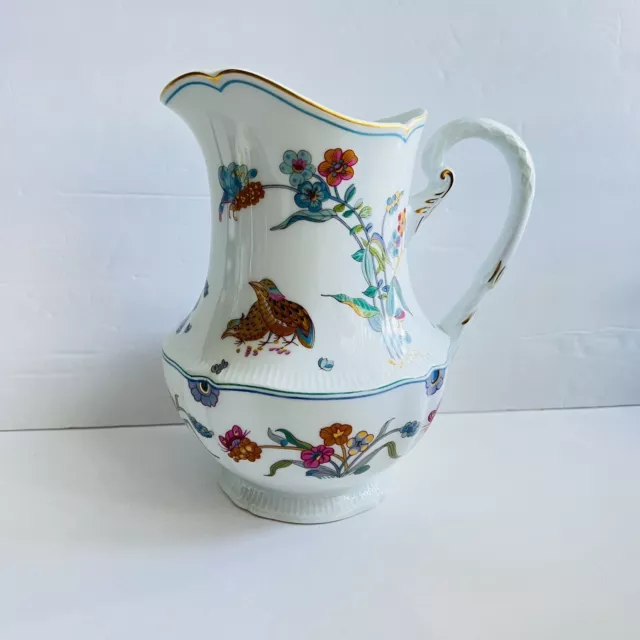 Haviland Limoges  France Golden Quail White Porcelain Floral Gold Rim Pitcher 2