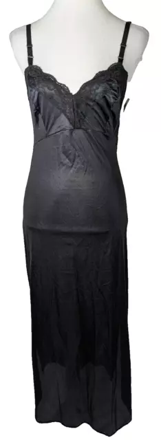 VTG Nancy King Lingerie Dress Full Slip Lace Adjustable 2173 Black 32 Deadstock