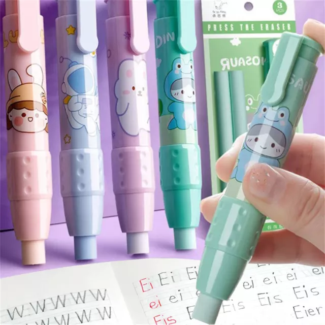 4Pcs Cute Pen Shape Creative Retractable Click Eraser with 8Pcs Refill Erasers