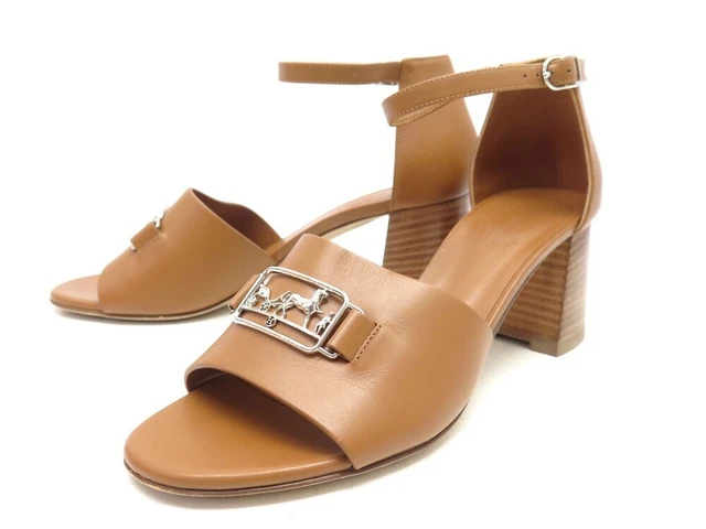 Chaussures Hermes Viaggio 192184Z Sandales En Cuir Gold 38 Sac Boite Shoes 790€