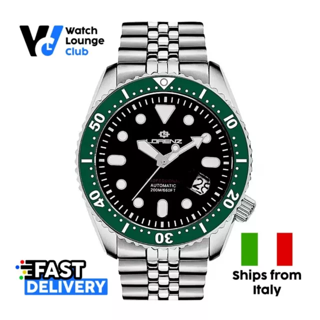 🟢 - Orologio Automatico Lorenz Shark 3 030138FF Subacqueo Zaffiro Jubilee Verde