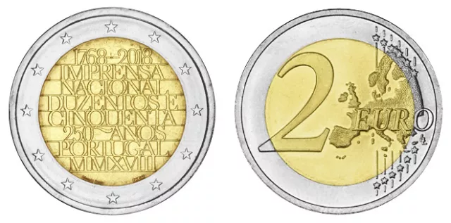 PORTUGAL 2 EURO 250 JAHRE NATIONALE DRUCKEREI (INCM) 2018 bankfrisch