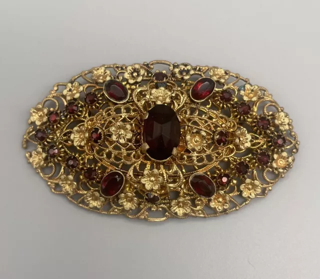 Antique Gold Tone Filigree Brooch - Czech