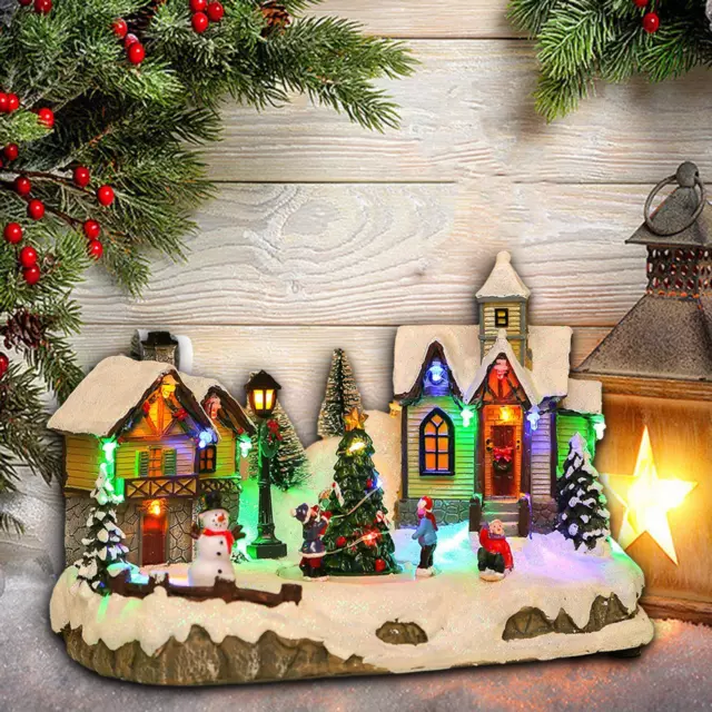 Décoration De Noël Maison De Village De Noël Avec Lumière LED Résine à  Collectionner Scène De Noël Village Maisons Figurine Ornements Décoration  Cadeaux 
