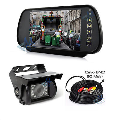 Camper Specchietto Retrovisore 7" e Telecamera Retrocamera 18 LED HD per Auto Camper 