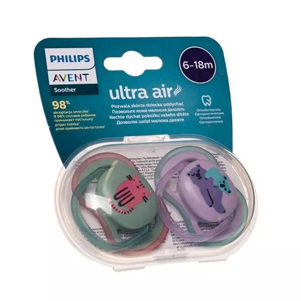 Philips AVENT Ultra Luft MONATE Dekoriert Baby Dummy Schnuller 2 Stück 6-18 2