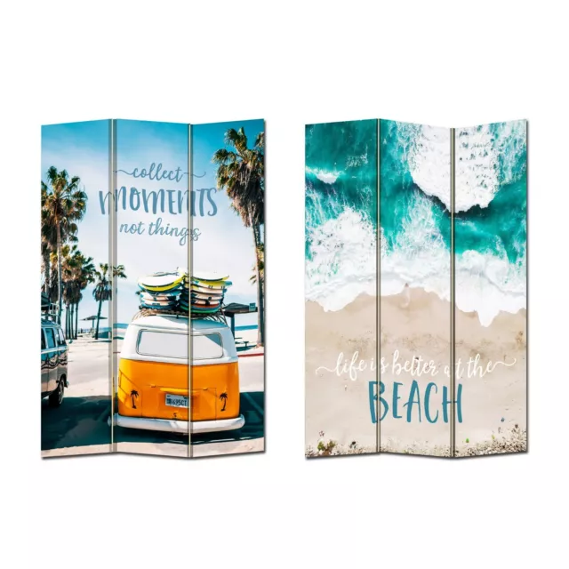 Folding 3 Panels Room Divider Screen Privacy  - Beach & Bus