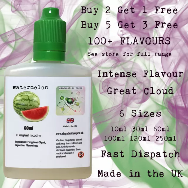 WATERMELON - E Liquid Vape Juice eliquid Max VG Cloud Chaser 0mg - UK MADE