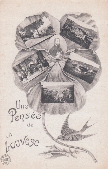 Carte postale ancienne old postcard LA LOUVESC ARDECHE vues une pensée de 2