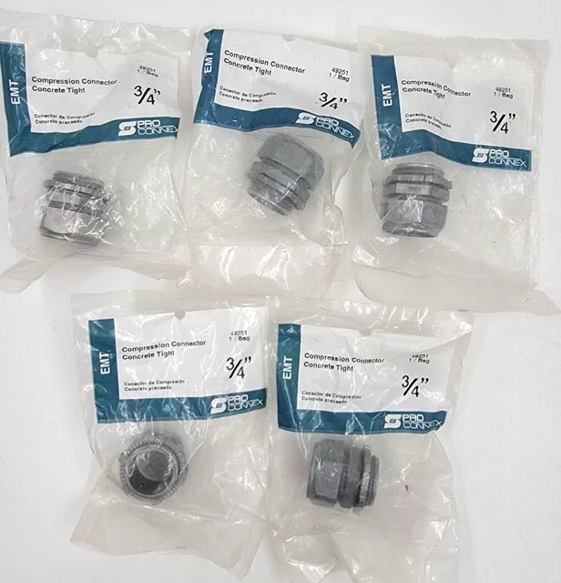 Lot of 5 Sigma Pro Connex 3/4" EMT Compression Connectors Concrete Tight 49251