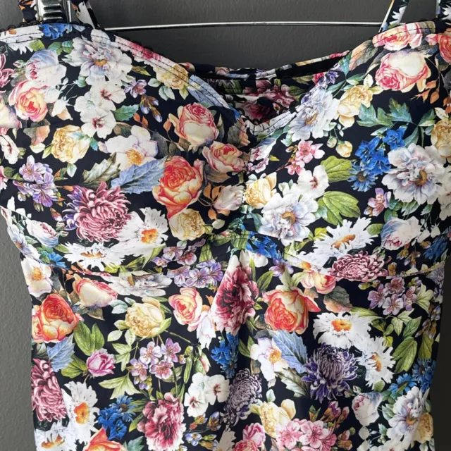 Lucky Brand Floral Late Bloomer Corset Back Built in Bra Tankini Swimsuit Medium 3