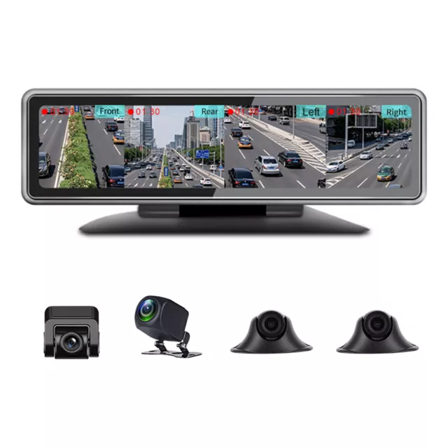 360° Panoramic Dashboard 4channel HD1080P Car Mirror DVR Camera 12 "video Record