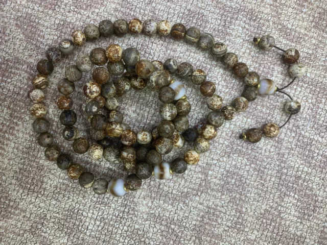3 Pcs Tibetan Old Natural Agate Dzi 10mm 108 Beads Necklaces