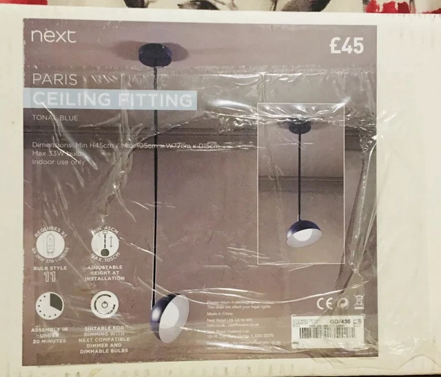 Next Paris Pendant Ceiling Light Tonal Blue Finish 105 Cms Chandelier Lighting