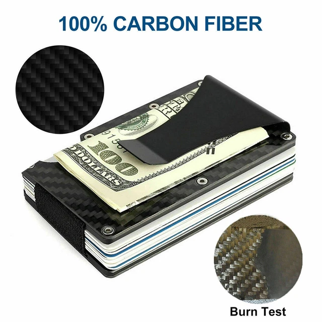 Men RFID Blocking Money Clip Slim Carbon Fiber Credit Card Holder Metal Wallet 5